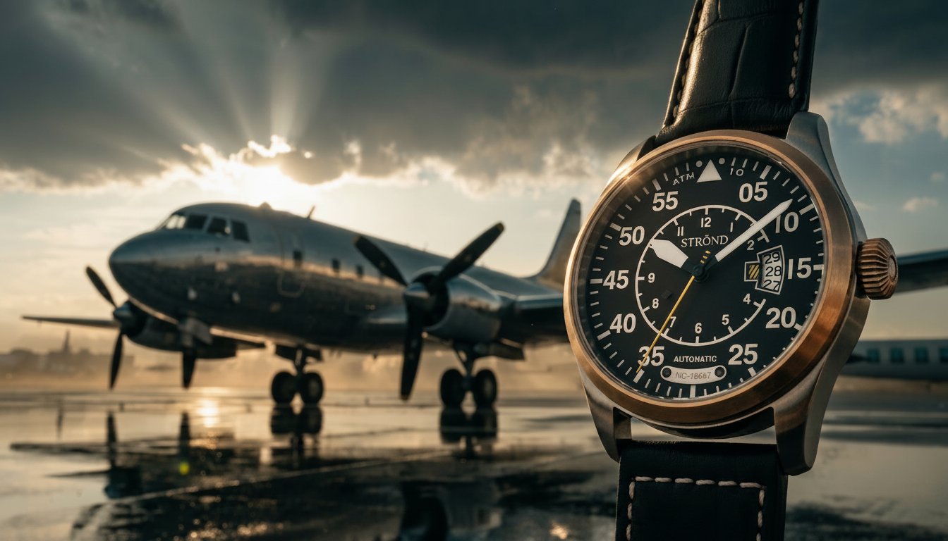 Vintage DC-4 aircraft at sunset
